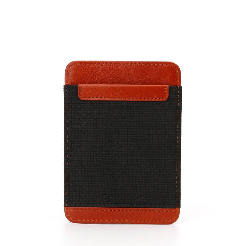 Vegetable Tanned Leather Cardholder With Elastic Front Pocket Pull Tab Slim Wallet